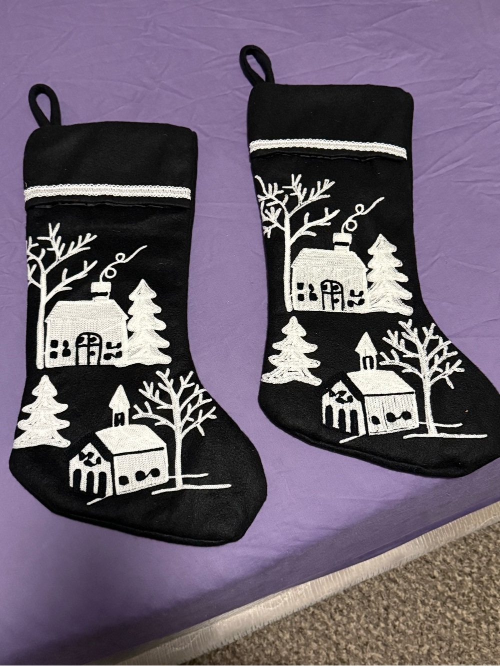 Black and White Holiday Stockings - Decorative Christmas Stocking Pair